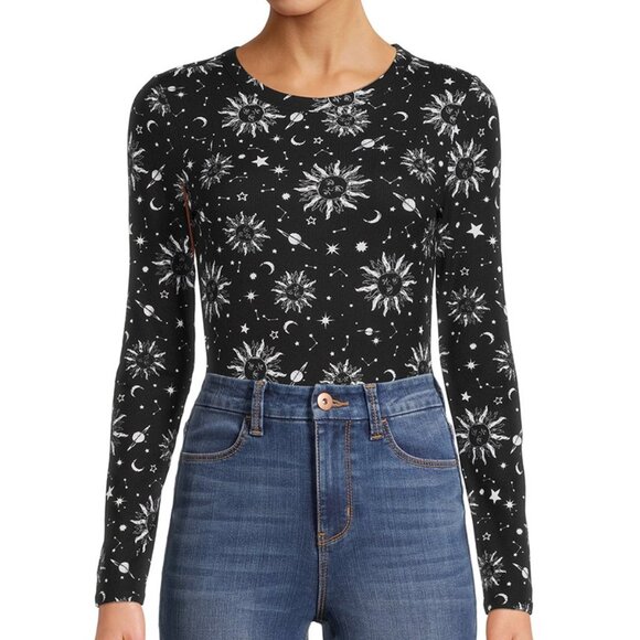 NoBo Black Sun Moon Celestial Fitted Ribbed Top Juniors Large 11-13 Whimsigoth - Picture 15 of 15